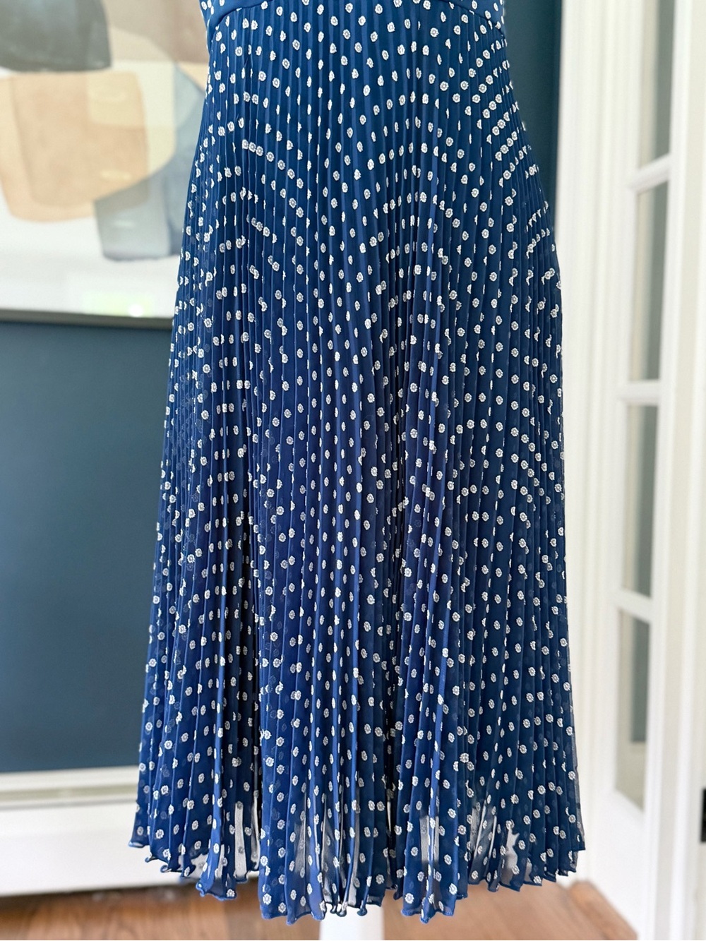 Anthropologie x Eva Franco Pleated Chiffon Fit & Flare Midi Dress, Navy | Size 4 - Picture 7 of 13